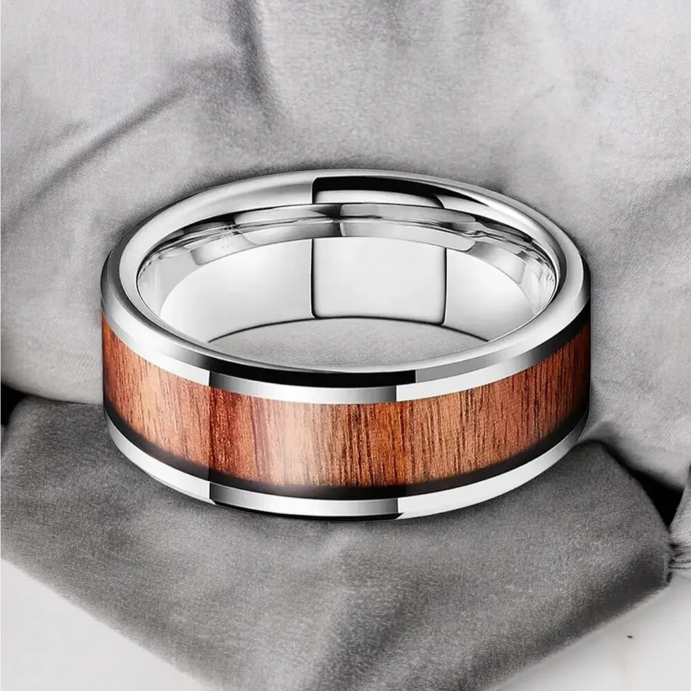NEW 8mm tungsten carbonite wood inlay men's wedding band ring jewelry 10.5 B22